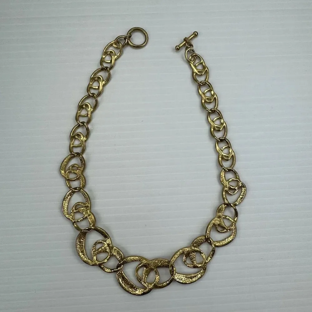 Vintage Necklace Red Enamel Gold Tone Chain Link Choker 80s Glamour 17